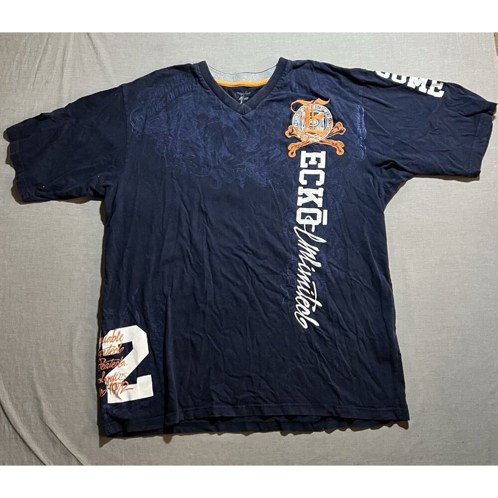 Ecko Unltd Shirt Adult 2XL‎ Blue Embroidered Logo Short Sleeve Tee Mens.